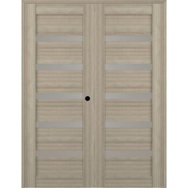 Belldinni Leora 72 in. x 79.375 in. Left Hand Active 5-Lite Frosted Glass Shambor Finished Wood Composite Double PrehungFrenchDoor