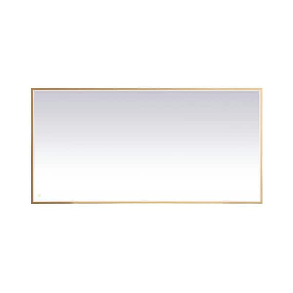 Unbranded Timeless Home 72 in. W x 36 in. H Modern Rectangular Aluminum Framed LED Bathroom Vanity Mirror in Brass