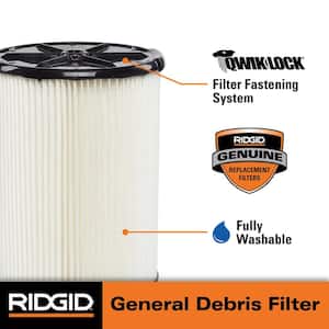 General Debris Pleated Paper Wet/Dry Vac Cartridge Filter for Most 5 Gallon and Larger RIDGID Shop Vacuums (1-Pack)
