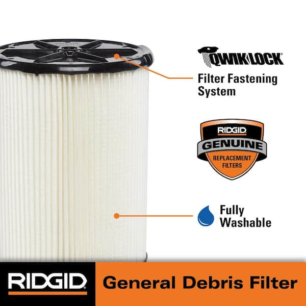 General Debris Pleated Paper Shop Vacuum Filter Replacement for Most 5-16 Gallon RIDGID Wet Dry Vacs (1-Pack)