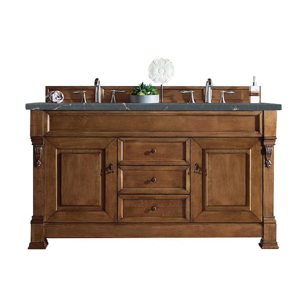 James Martin Vanities Brookfield 60.0 in. W x 23.5 in. D x 34.3 in. H Double Bathroom Vanity in Country Oak with Parisien Bleu Quartz Top