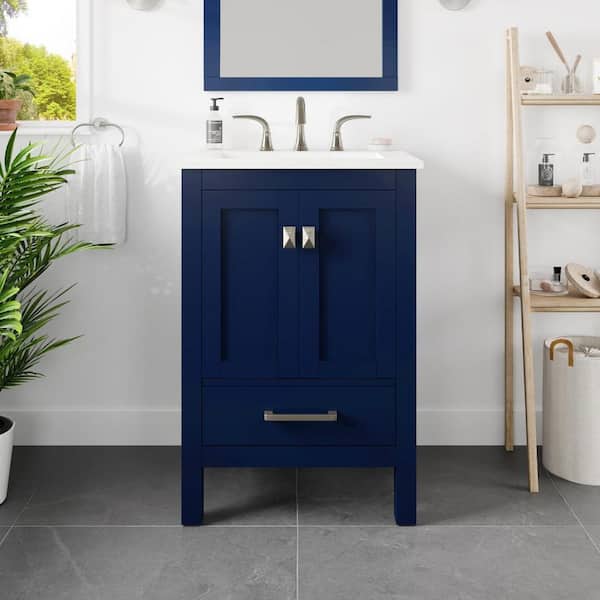 Aberdeen 24 in. Single Sink Blue Bath Vanity with White Carrara Quartz Top (Assembled)