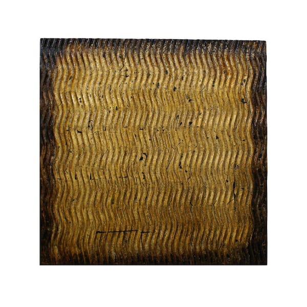 Benjara Modern Style Gold and Brown Small Wood Wall Decor with Patterned Carving