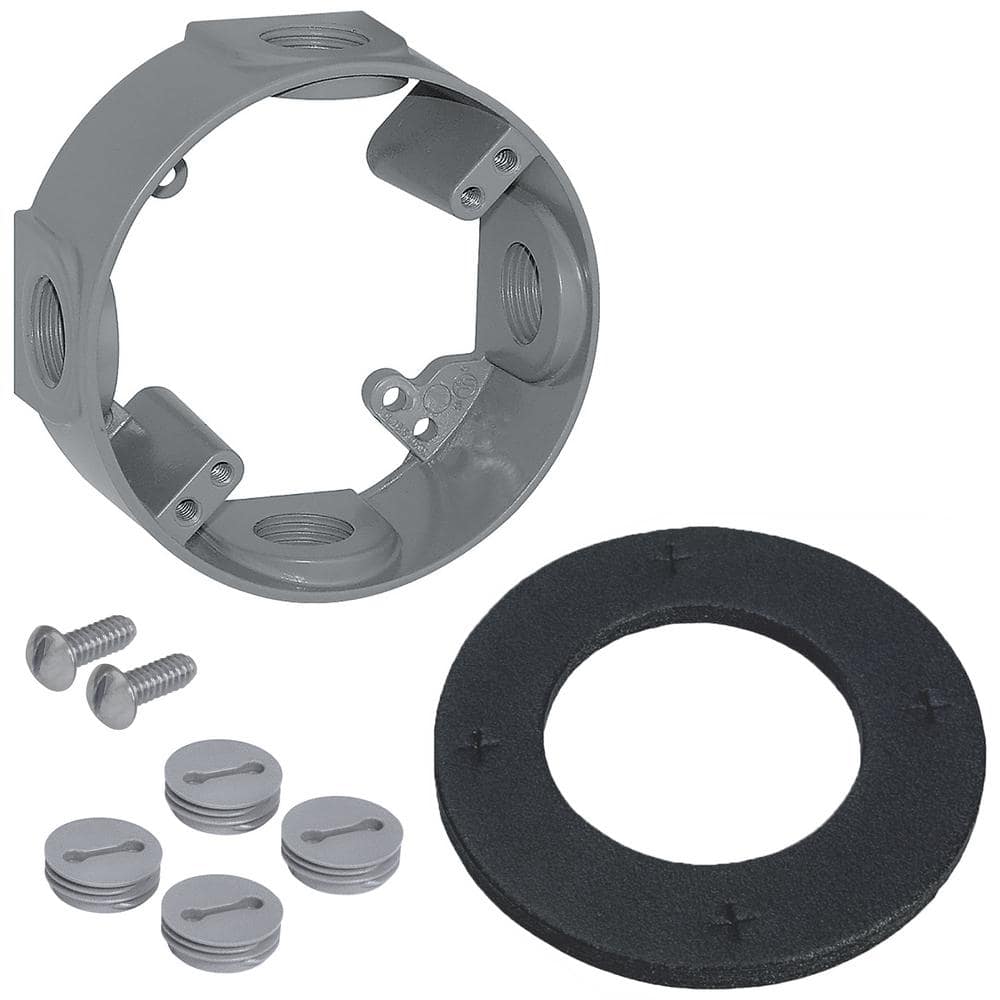 Round Metal Weatherproof Electrical Outlet Box Extension Ring with (4) 1/2 