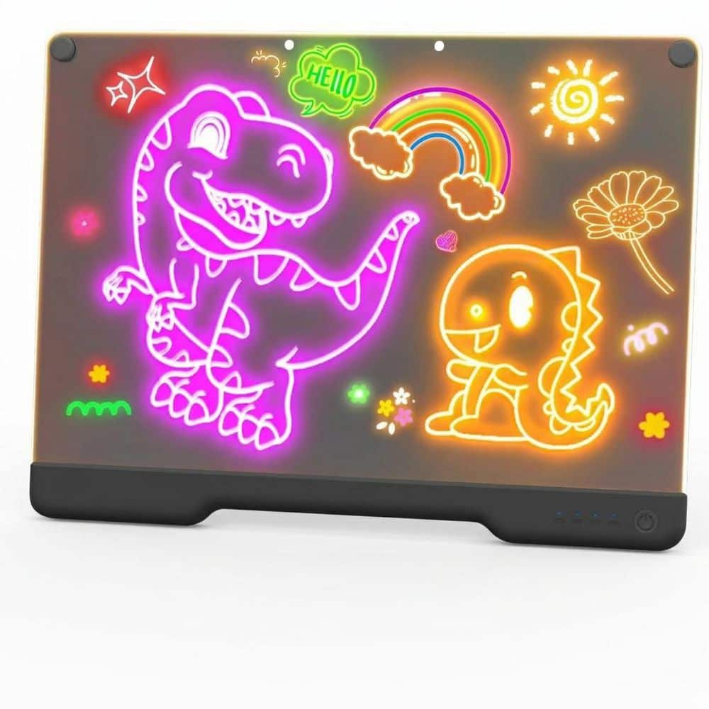 1-Pack 16 in. Rechargeable LED Drawing Board Neon Glow Art Pad with 7 ...