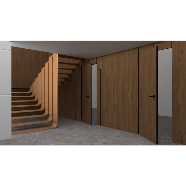 Sartodoors 30 in. x 96 in. Unassembled Left-Hand/Outswing Solid Core Walnut Flush Mount Hidden Door with Black Hinge Finish