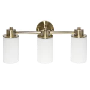 6.50 in. 3-Light Antique Brass and Opaque White Metal and Glass Shade Vanity Uplight Downlight Wall Fixture