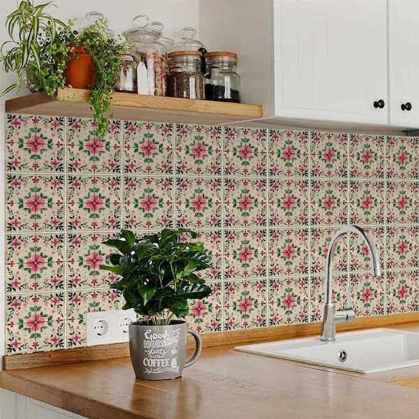 Pink, Orange and Darkcyan L80 8 in. x 8 in. Vinyl Peel and Stick Tile (24 Tiles, 10.67 sq. ft. /pack)