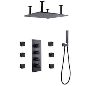 Luxury 3-Spray Patterns Thermostatic 16 in. Ceiling Mount Rainfall Dual Shower Heads with 6-Jet in Oil Rubbed Bronze