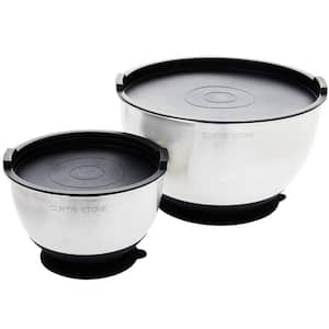 Stainless Steel Suctioning Mixing Bowl Set with Lids (Set of 2)