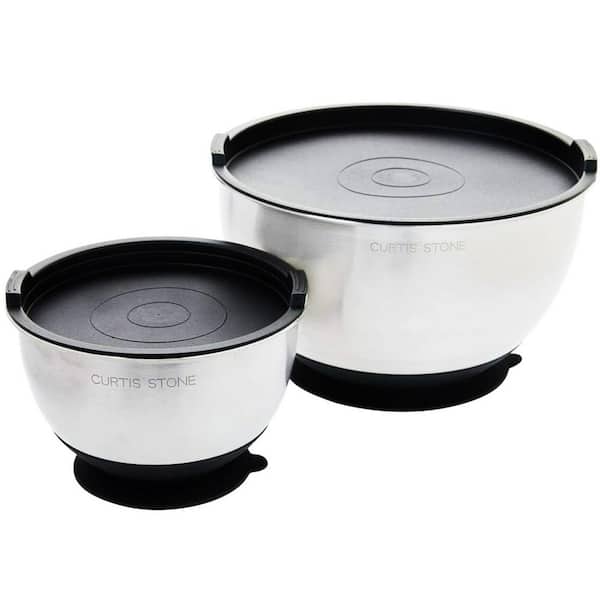 LEXI HOME Stainless Steel Suctioning Mixing Bowl Set with Lids (Set of 2)