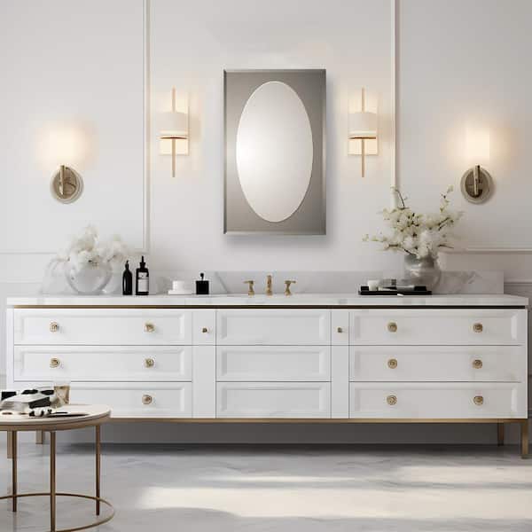 Ovala Traditional Styled 16 in. W x 26 in. H Beveled Oval Mirror Recessed Bathroom Medicine Cabinet