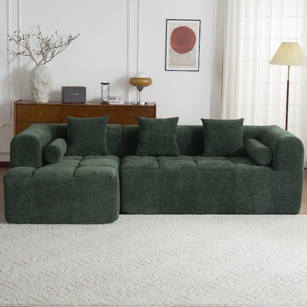 Luxury Collection 101.2 in. Rolled Arm 2-Piece L-Shaped Modular Chenille Full-Compressed Sectional Sofa in. Green