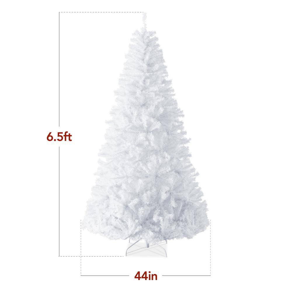 6ft White Hinged Artificial Christmas Pine Tree with Metal Base