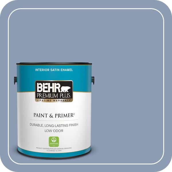 BEHR PREMIUM PLUS 1 gal. #PMD-72 Periwinkle Dusk Satin Enamel Low Odor Interior Paint & Primer