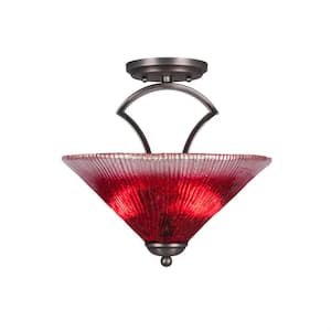 Cleveland 12 in. Graphite Semi-Flush with Raspberry Crystal Glass Shade