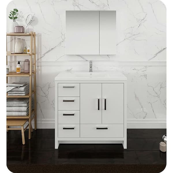 Imperia 36 in. Modern Bath Vanity Cabinet Only with Left Side Drawers in Glossy White