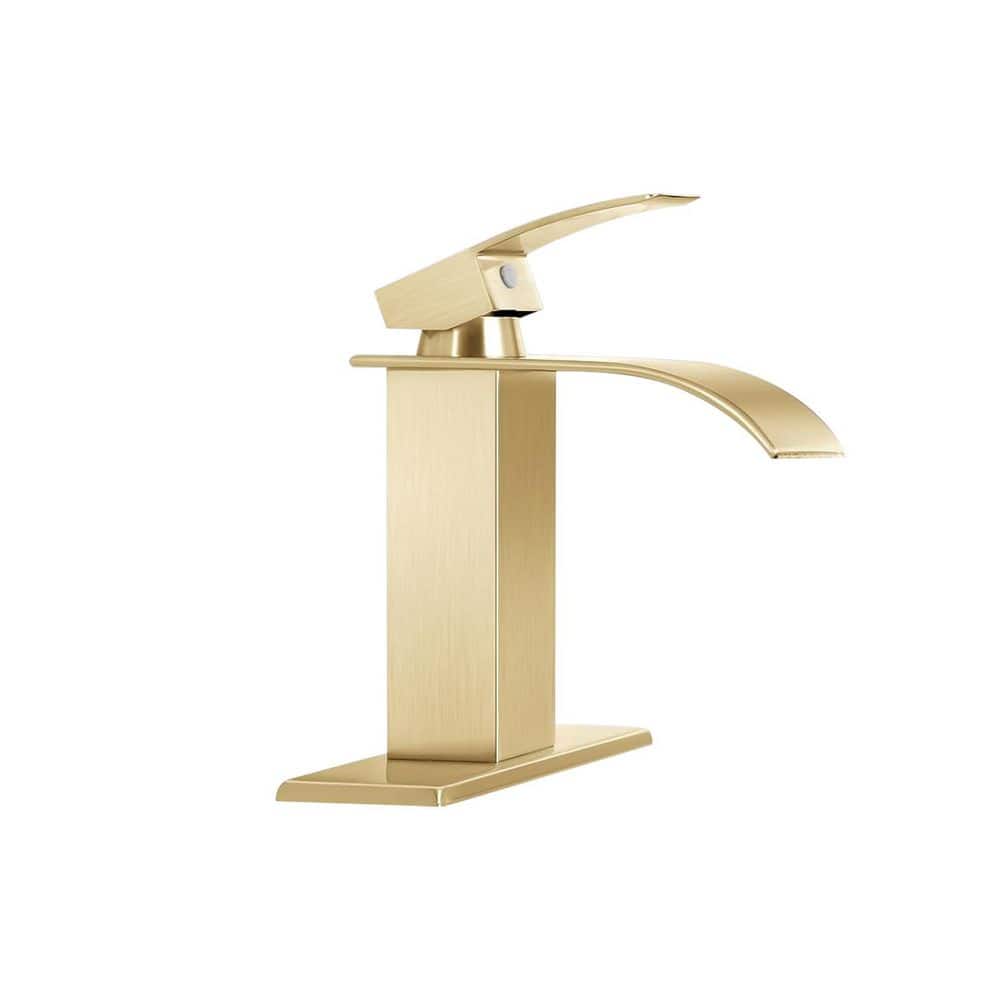 Single Handle Single Hole Waterfall Stainless Steel Bathroom Faucet with Deckplate and Pop Up Drain in Brushed Gold price history on PriceWatchPro
