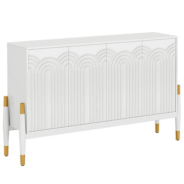 BYBLIGHT Keenyah White Wood 60 in. Buffet Storage Cabinet, Sideboard Buffet Cabinet with 4-Doors, Accent Console TV Table