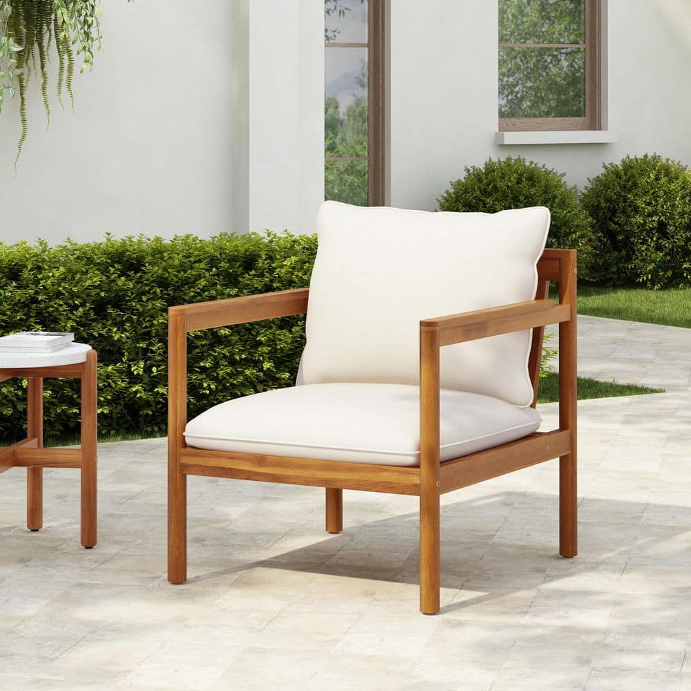 Allison Teak Finish Acacia Wood Patio Outdoor Lounge Chair with Cream Cushions and Rope Weave Backrest price history on PriceWatchPro