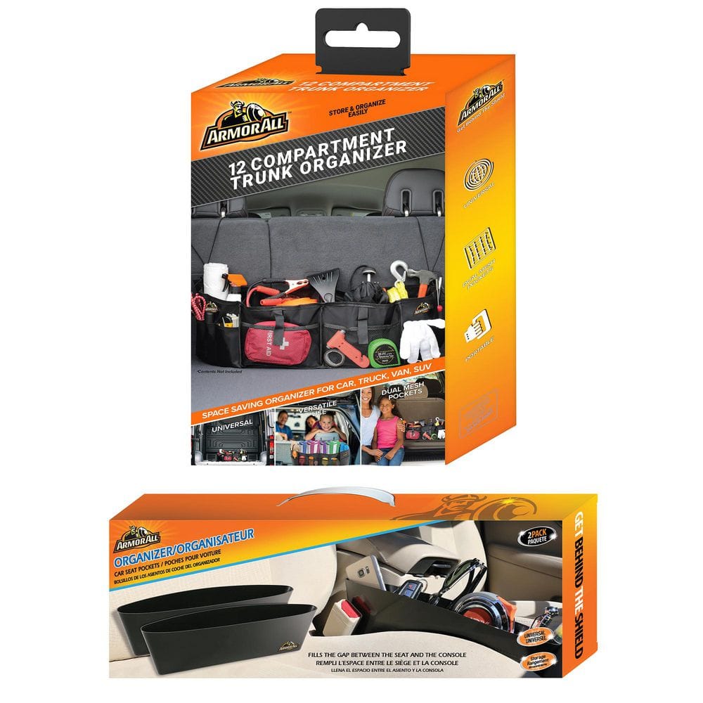 Armor All Car Organizer Bundle: 12 Compartment Trunk Organizer plus 2 ...