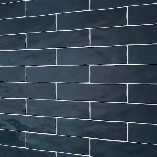 Kezma Petroleo Blue 2.95 in. X 11.81 in. Polished Ceramic Subway Wall Tile  (6.03 sq. ft./Case)