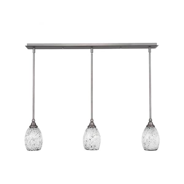Unbranded Livingston 100-Watt 3 Light Brushed Nickel, Linear Pendant Light with 5 in. Black Fusion Glass Shades No Bulbs Included