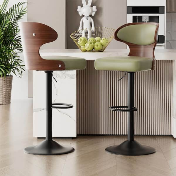 42.9 in. Mid-century Green Microsuede High Back Metal Base Bar Stool with Swivel and Height Adjustable Seat Set of 2