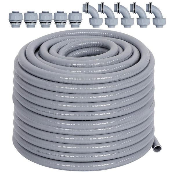 Vrbgify 1/2 in. x 100 ft. Electric Non-Metallic Flexible Liquid Tight Conduit with 5 Straight and Five 90° Connector Fittings