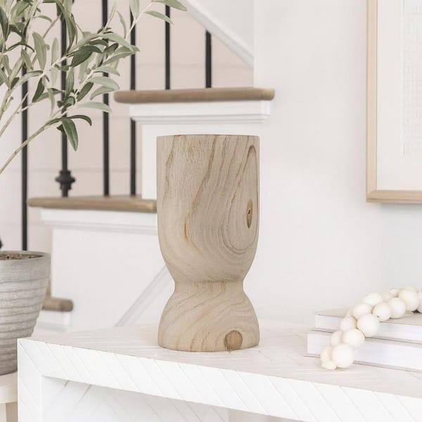 11" Brown High Decorative Wood Vase