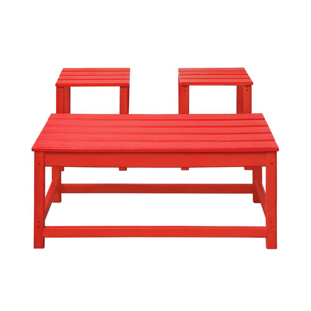 Red Adirondack 3-Piece Outdoor Coffee & Side Table Set
