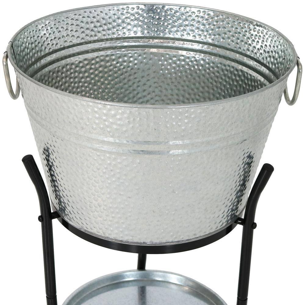 Silver Galvanized Steel Ice Bucket with Stand and Tray