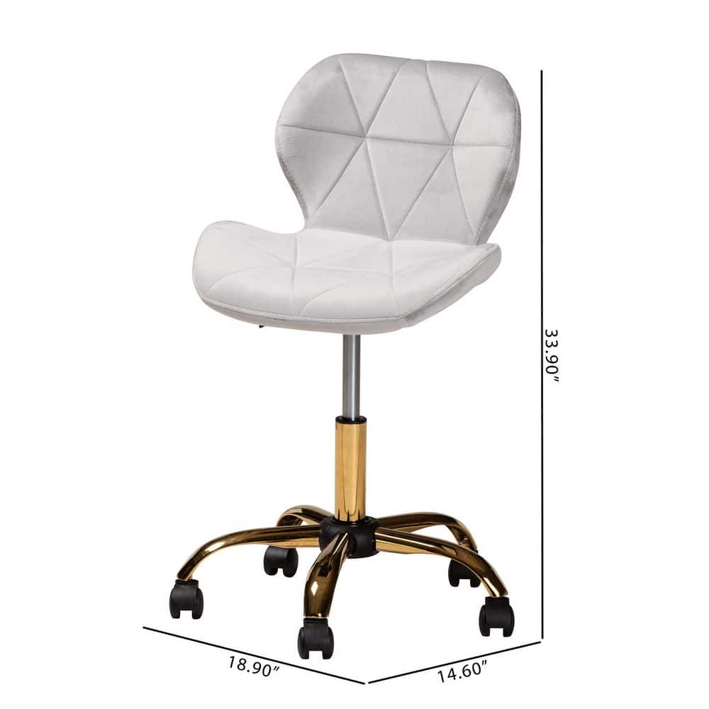 Savara Grey Velvet and Gold Metal Swivel Desk Chair