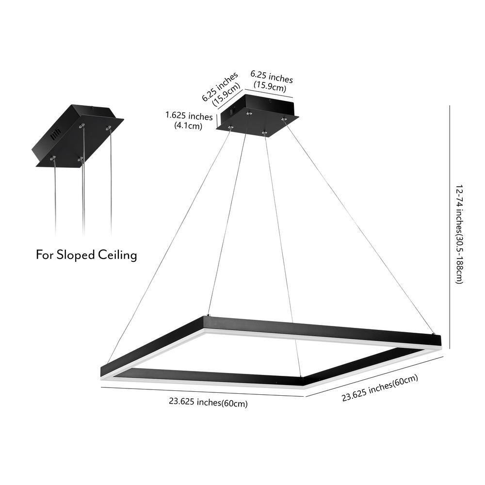 Nero 23.63" Black Aluminum LED Square Pendant Light
