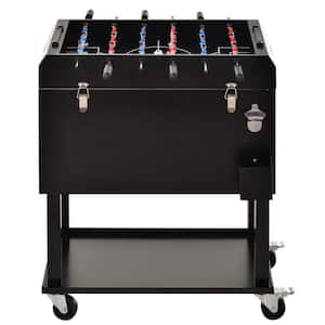 Black Patio Cooler Ice Chest Cart with Foosball Table Top, Built-In Bottle Opener and Water Drainage Hole