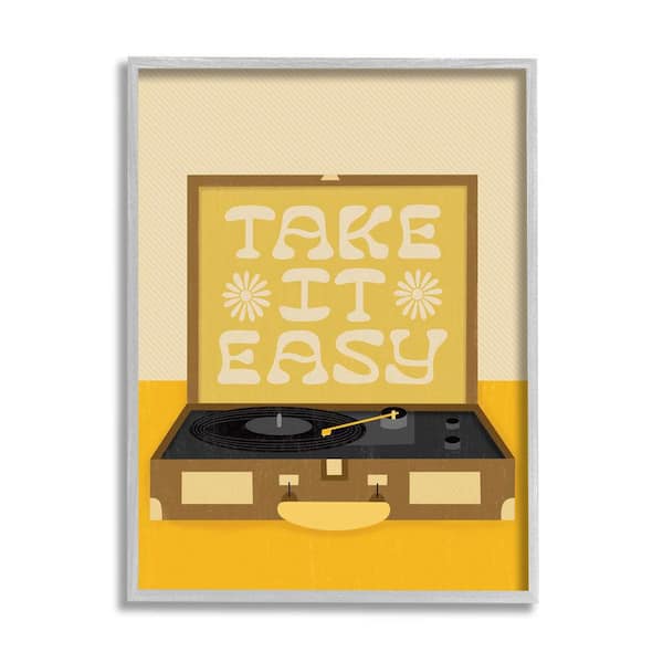 The Stupell Home Decor Collection Take it Easy Motivational Vintage Boho Record Player by Jaylnn Heerdt Framed Typography Art Print 20 in. x 16 in.