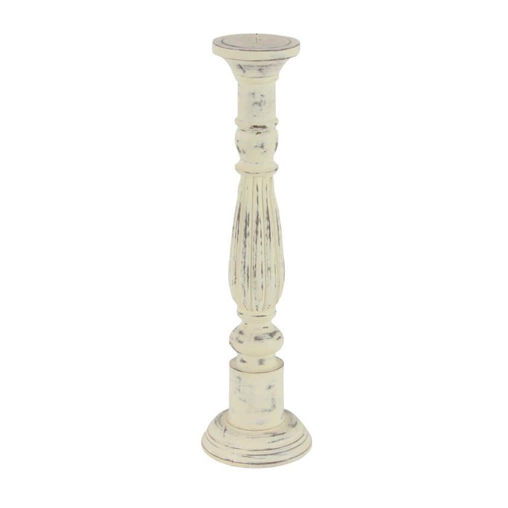 Distressed White Mango Wood Candle Holder Set, 21" 17" 15"