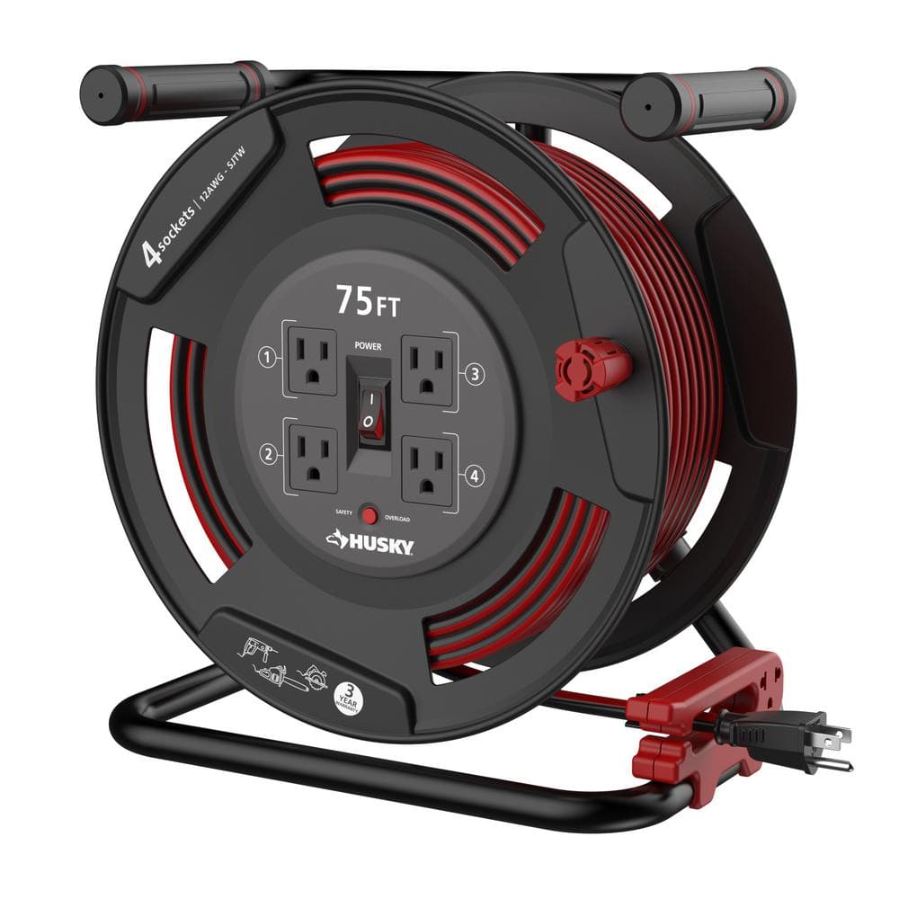 75 ft. 12/3 13 Amp Retractable Extension Cord Reel with 4 Grounded Outlets 