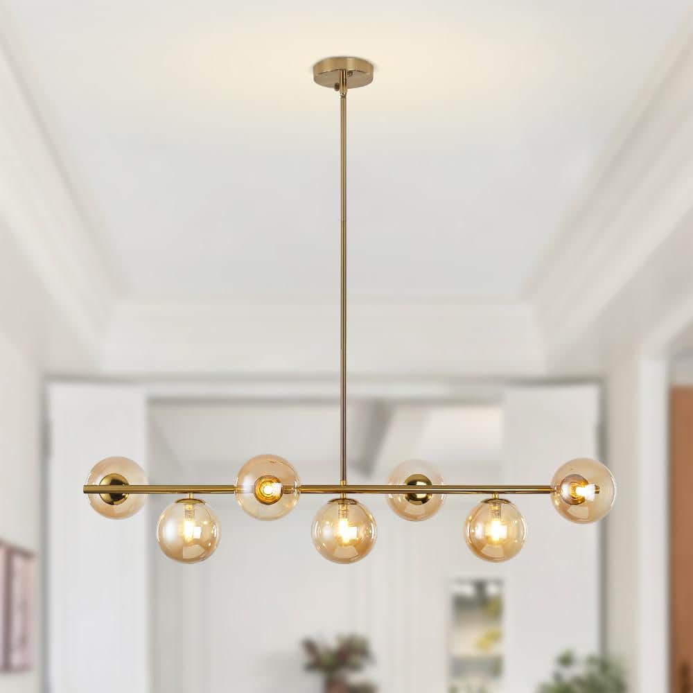 7-Light Gold Linear Pendant Lighting with Amber Globe Glass Shades price history on PriceWatchPro