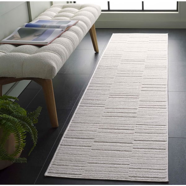 Stella Ivory 2 ft. x 8 ft. High-Low Solid Striped Indoor/Outdoor Runner Rug
