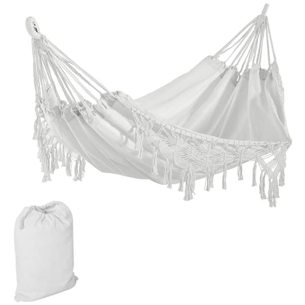 Extra Large Boho Hammock with Macrame Tassel Fringe, Includes Carrying Bag, Indoor Outdoor Tree Hammock