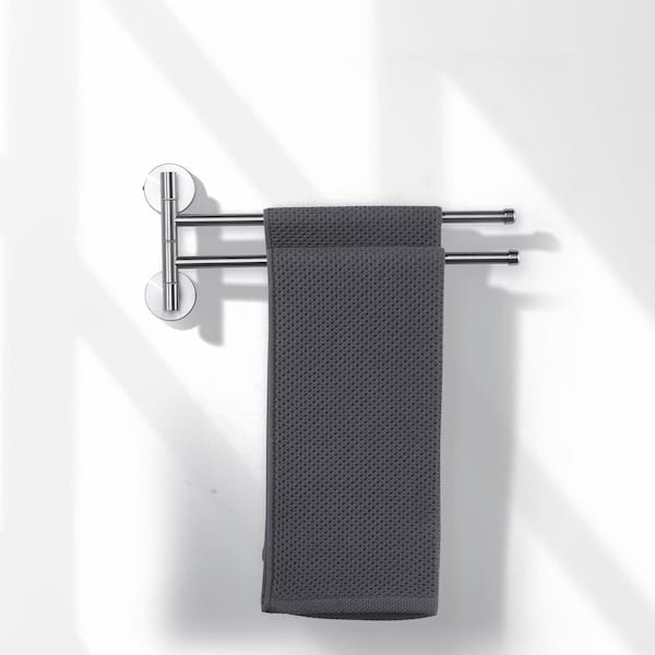 13 in. Wall Mounted Swivel 2-Arm Towel Bar Bath Hardware Accessory in Brushed Nickel