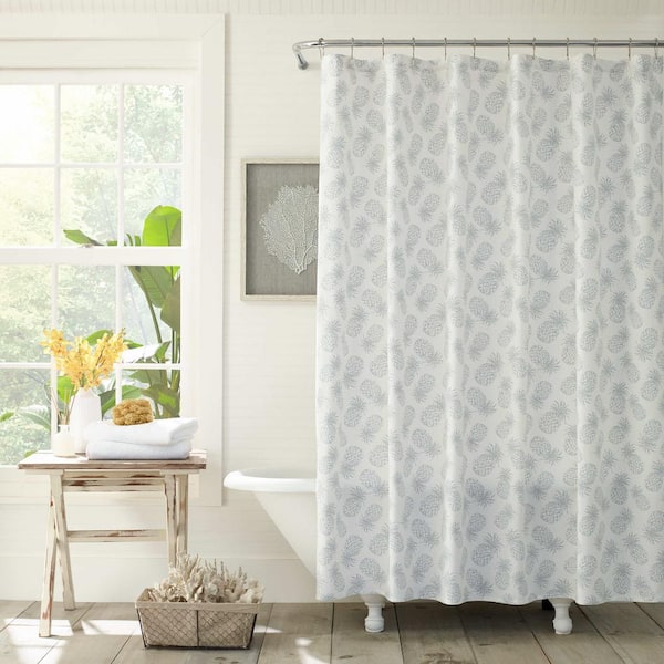 Pineapple Flowers Black White Polyester Fabric Shower Curtain Set Bathroom Decor 