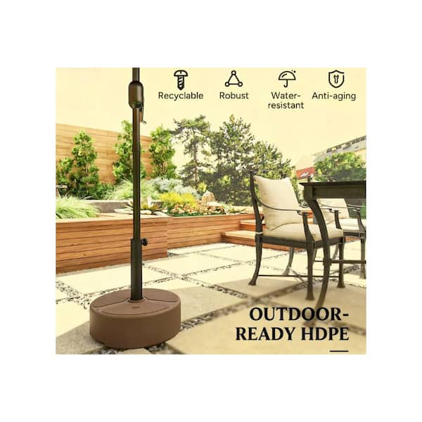 brown patio umbrella stand Table with 2 Weight Bags Outdoor Umbrella Side Table with Umbrella Hole Small Wicker End Table for Outside Storage Coffee Table with Poly Lumber Top for Pool Garden Umbrellas Ensure your parasol is firmly in place with the Outsunny fillable umbrella base Round Patio Umbrella Base in