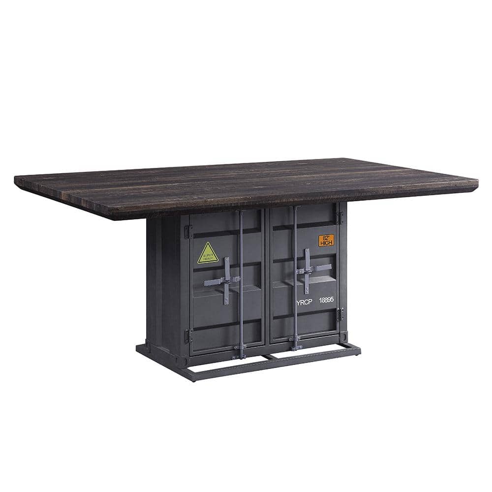 Transitional Cargo 66" Walnut & Gunmetal Dining Table with Storage