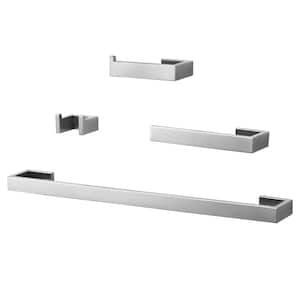 4-Pieces Bath Hardware Set with Hardware Included Toile Paper Holder Towel/Robe Hook Towel Bar/Rack in Brushed Nickel