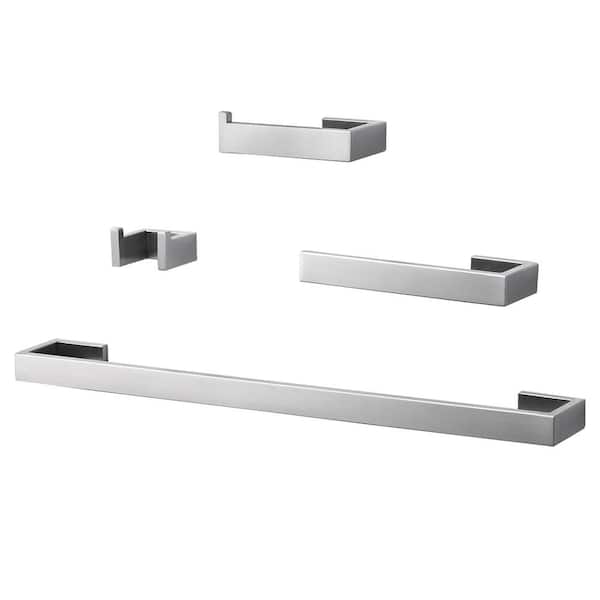 WOWOW 4-Pieces Bath Hardware Set with Hardware Included Toile Paper Holder Towel/Robe Hook Towel Bar/Rack in Brushed Nickel