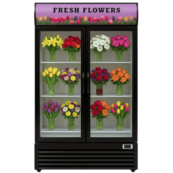 48 in. 33.5 cu. ft. Commercial Double Glass Swing Door Flowers Cooler Floral Refrigerator Display in White