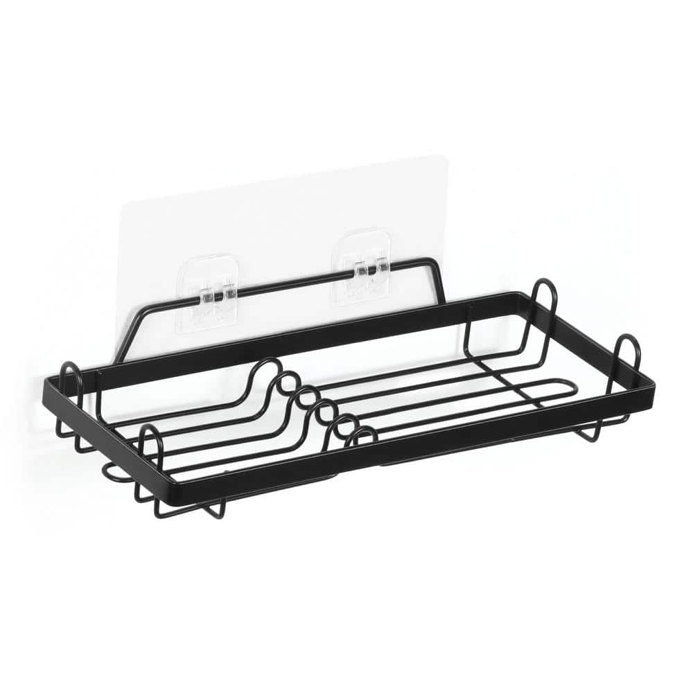 Oumilen Adhesive Wall Mounted Soap Holder Basket Shower Caddy in Black PSHK124 The Home Depot