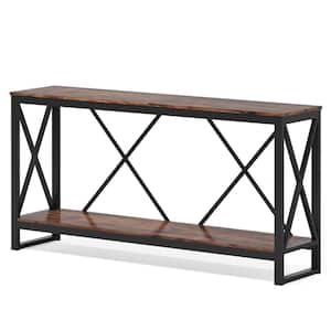 TRIBESIGNS WAY TO ORIGIN Catalin 71 in. Rustic Brown Rectangle Wood Console  Table with Storage, 2-Tier Long Narrow Bar Table Behind Couch Sofa  HD-XK00148 - The Home Depot